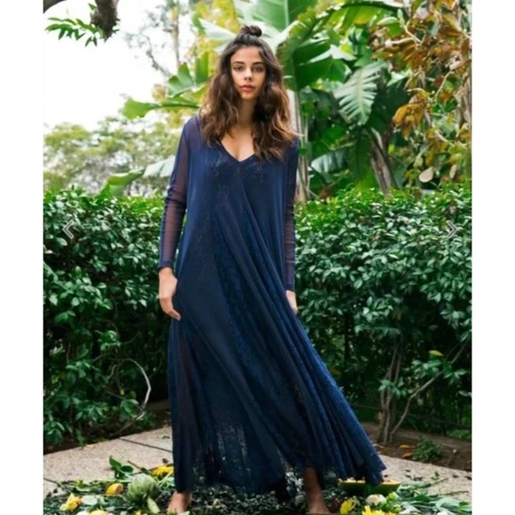 We Are HAH Mama C Sheer Lace Slip Maxi Dress In Navy Size XS New - Picture 2 of 16